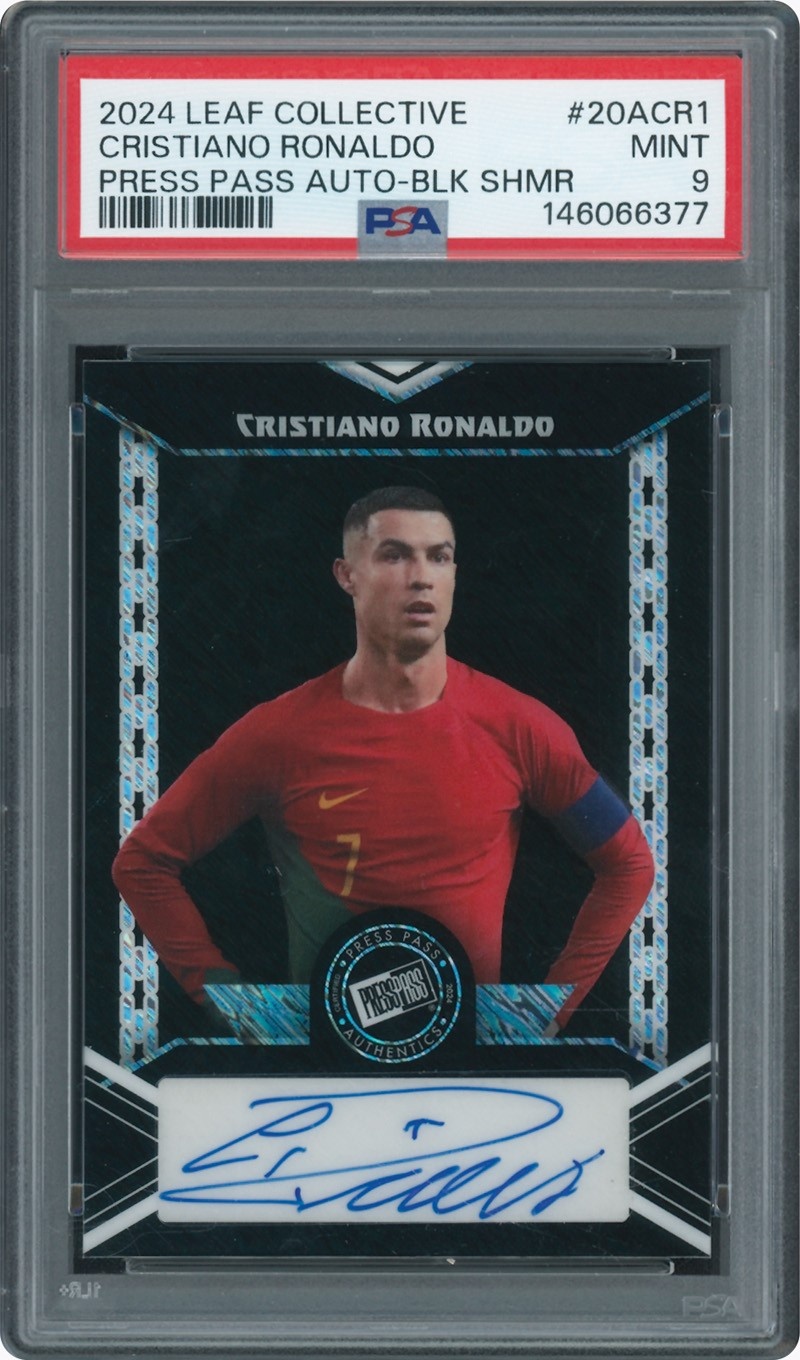 2024 Leaf Collective #20ACR1 Cristiano Ronaldo Press Pass Auto - Black Shimmer (4/5)  PSA 9 MINT