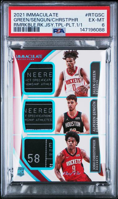2021 Panini Immaculate Collection Remarkable Rookie Jerseys Triple Platinum 1/1 Alperen Sengun/Jalen Green/Josh Christopher #RTGSC