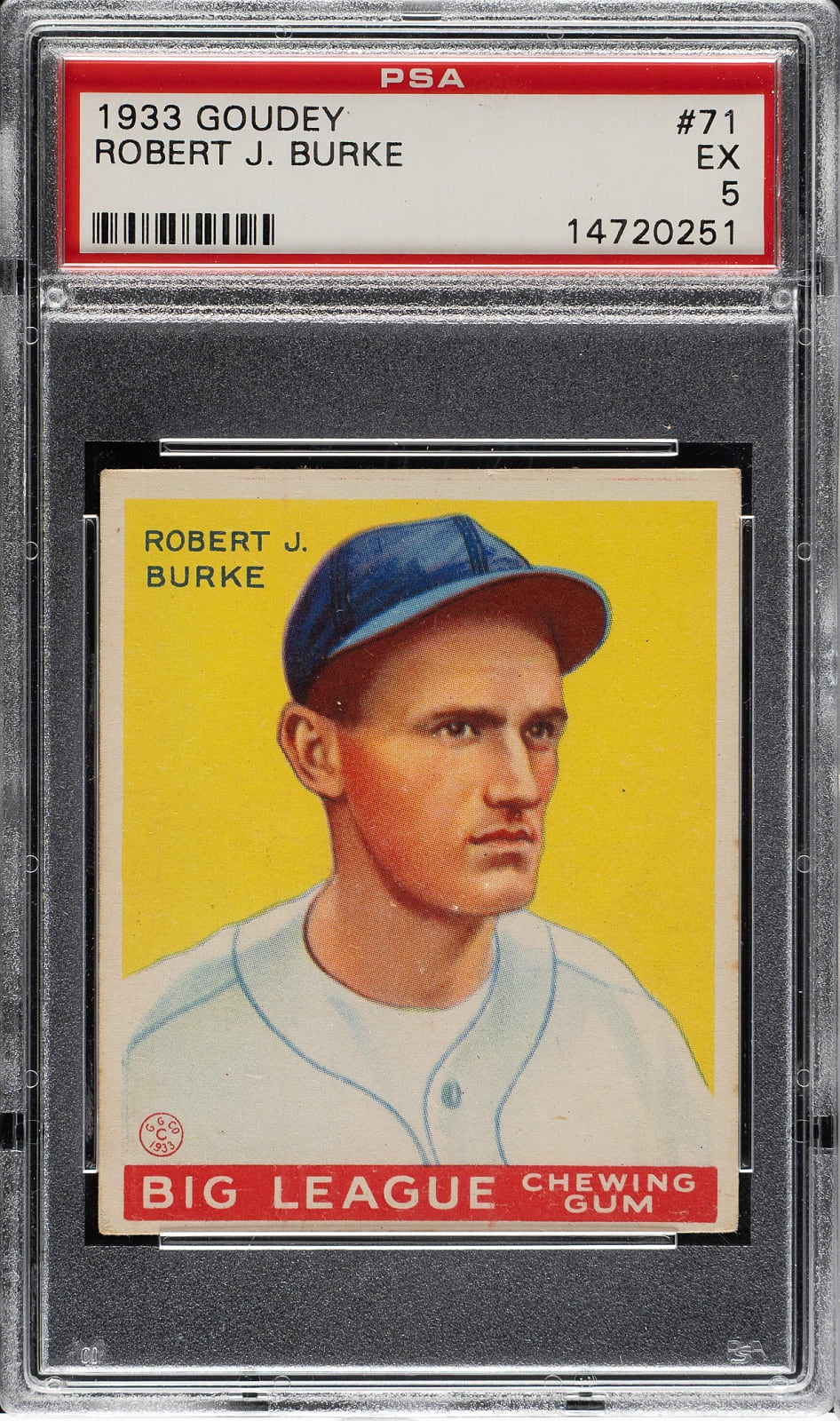 Lot # 1602: 1933 R319 Goudey #71 Robert J. Burke PSA EX 5