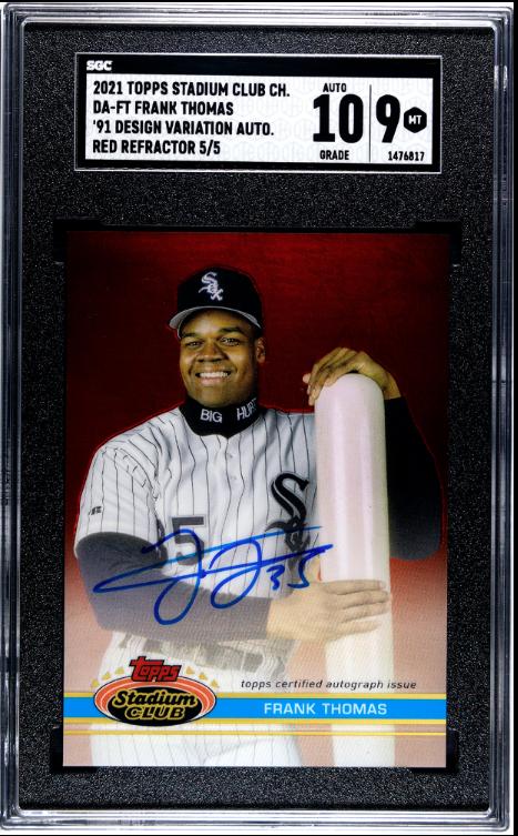 2021 Topps Stadium Club Chrome '91 Design Var. Auto. Red Refractor /5 Frank Thomas #DA-FT
