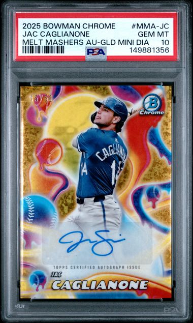 2025 Bowman Chrome Melt Mashers Autograph Gold Mini Diamond Jac Caglianone #MMA-JC /50