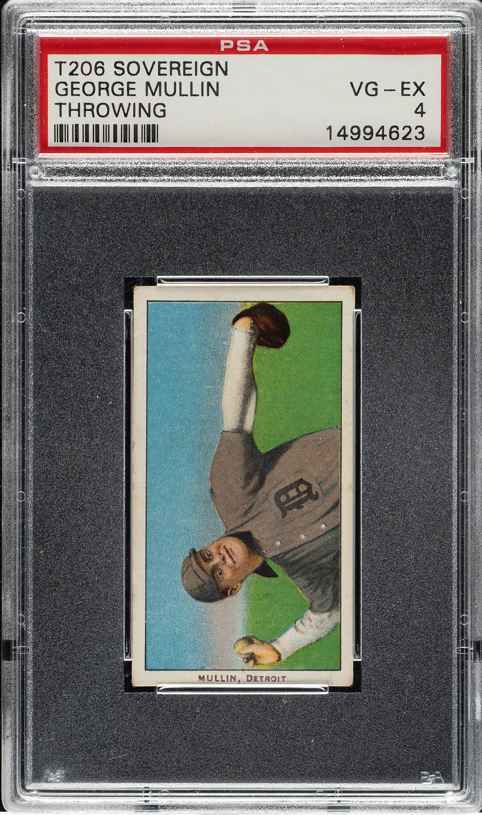Lot # 709: 1909-1911 T206 White Border George Mullin Throwing PSA VG-EX 4 - Sovereign 150 Back