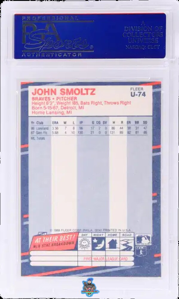 Back of 1988 Fleer Update Glossy John Smoltz #74