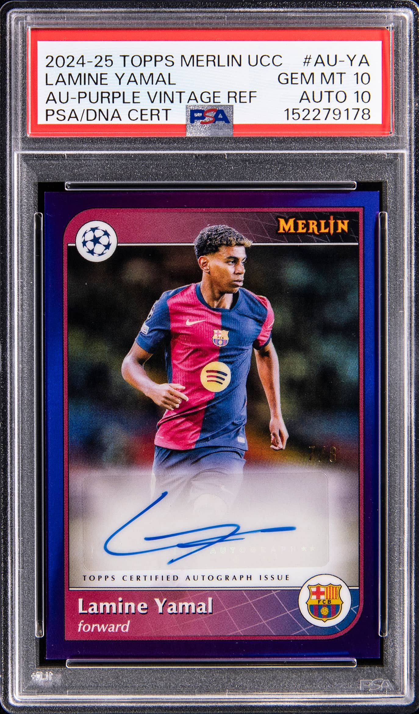 2024 Topps Merlin UEFA Club Competitions Autographs Purple Vintage Refractor Lamine Yamal #AU-YA