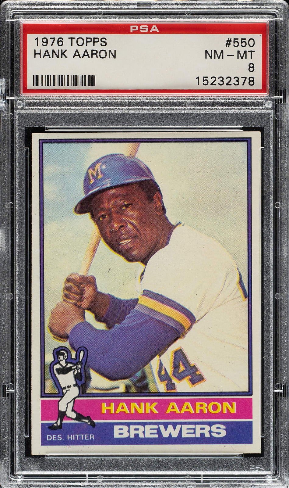 Lot # 3421: 1976 Topps #550 Hank Aaron PSA NM-MT 8