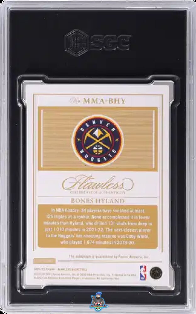 Back of 2021 Panini Flawless Momentous Auto. Bones Hyland #MMA-BHY
