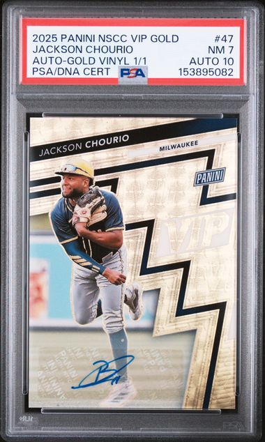 2025 Panini National Convention VIP Gold Packs Autographs Gold Vinyl Jackson Chourio #47 /1