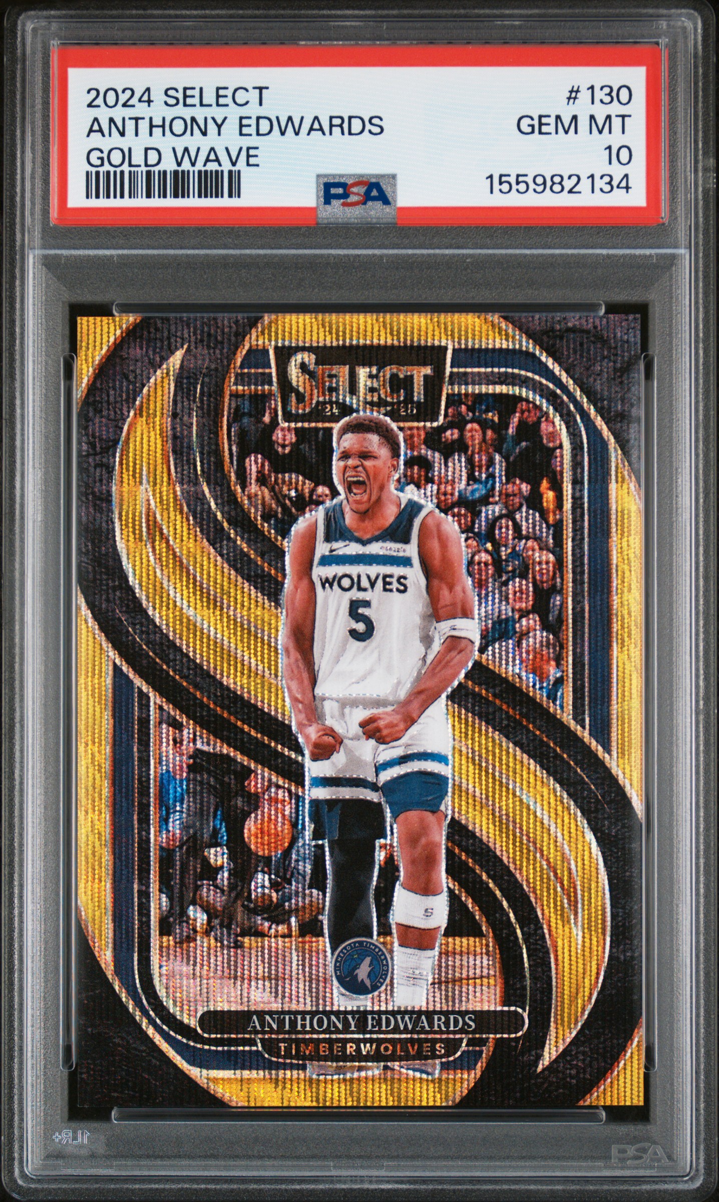 2024 Panini Select Premier Level Gold Wave Anthony Edwards #130 /10