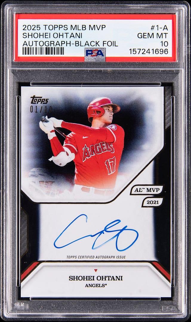 2025 Topps MLB MVP Autograph Black-Foil #1-A Shohei Ohtani Signed Card (#01/10) - PSA GEM MT 10