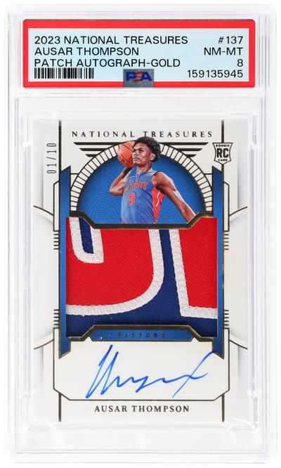 2023 National Treasures Rookie Patch Autograph Gold Ausar Thompson #137 /10 PSA 8
