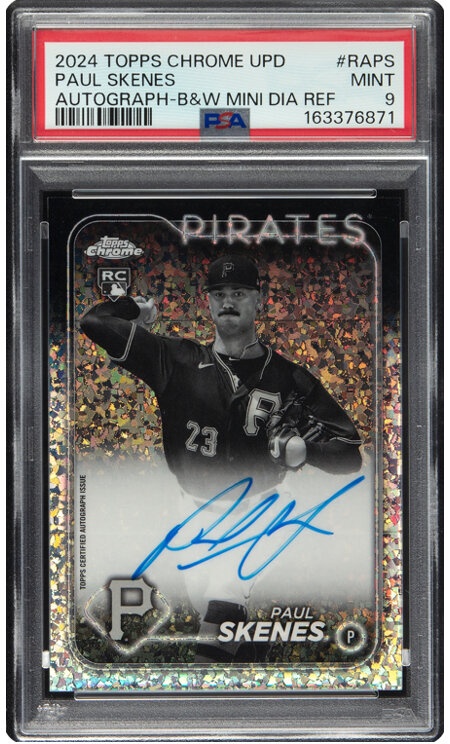 2024 Topps Chrome Update Paul Skenes (Autograph-Black & WhiteMini-Diamond Refractor) #RA-PS PSA Min