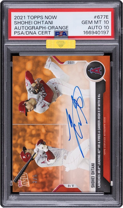 2021 Topps Now Shohei Ohtani (Autograph-Orange) #677E PSA Gem
Mint 10, PSA/DNA Auto 10 - #'d 3/5 - M