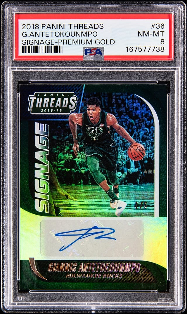 2018 Panini Threads Signage Signatures Premium Gold Giannis Antetokounmpo #36 /5