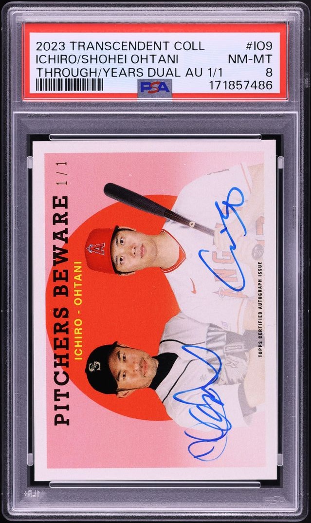 2023 Topps Transcendent Through The Years Dual Ichiro Suzuki Shohei Ohtani AUTO 1/1 #IO9 PSA 8