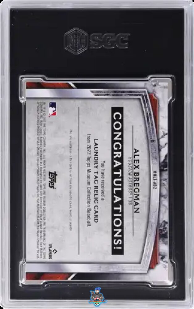 Back of 2022 Topps Museum Collection Museum Mem. Laundry Tag 1/1 Alex Bregman #MMLT-AB2