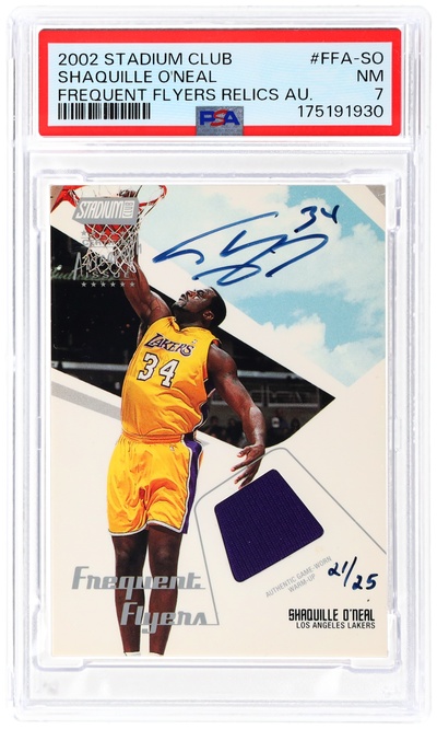 2002 Stadium Club Frequent Flyers Relics Autographs Shaquille O'Neal #FFASO /25
