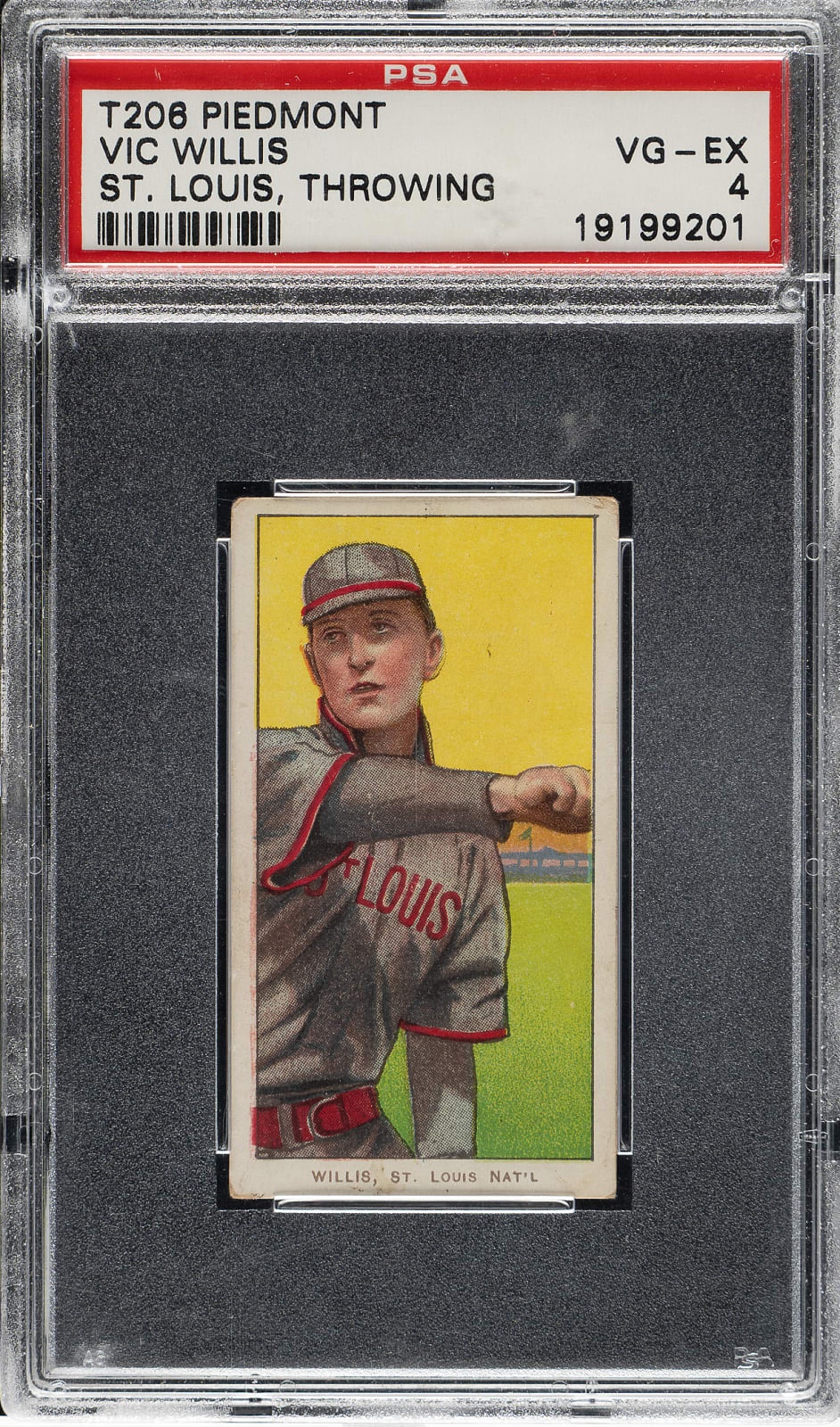 Lot # 971: 1909-1911 T206 White Border Vic Willis Throwing PSA VG-EX 4