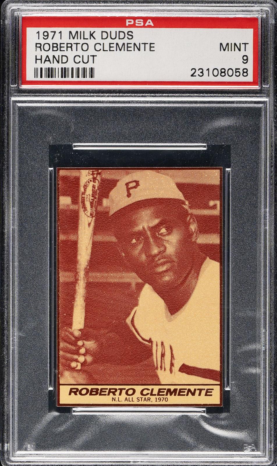 Lot # 2368: 1971 Milk Duds Roberto Clemente PSA MINT 9