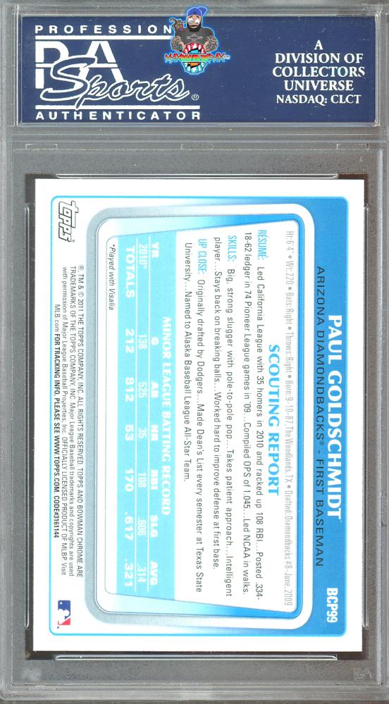 Back of 2011 Bowman Chrome Prospect Paul Goldschmidt #BCP99