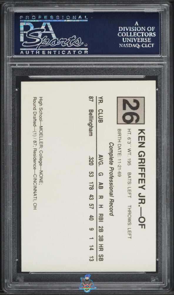 Back of 1988 California League All-Stars Cal League Ken Griffey Jr. #26