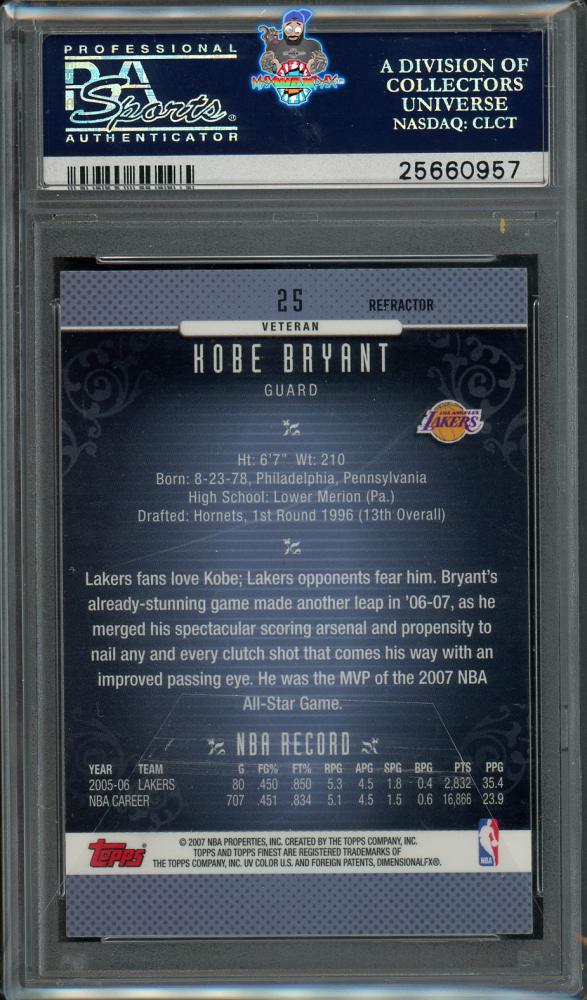 Back of 2006 Finest Refractor Kobe Bryant #25