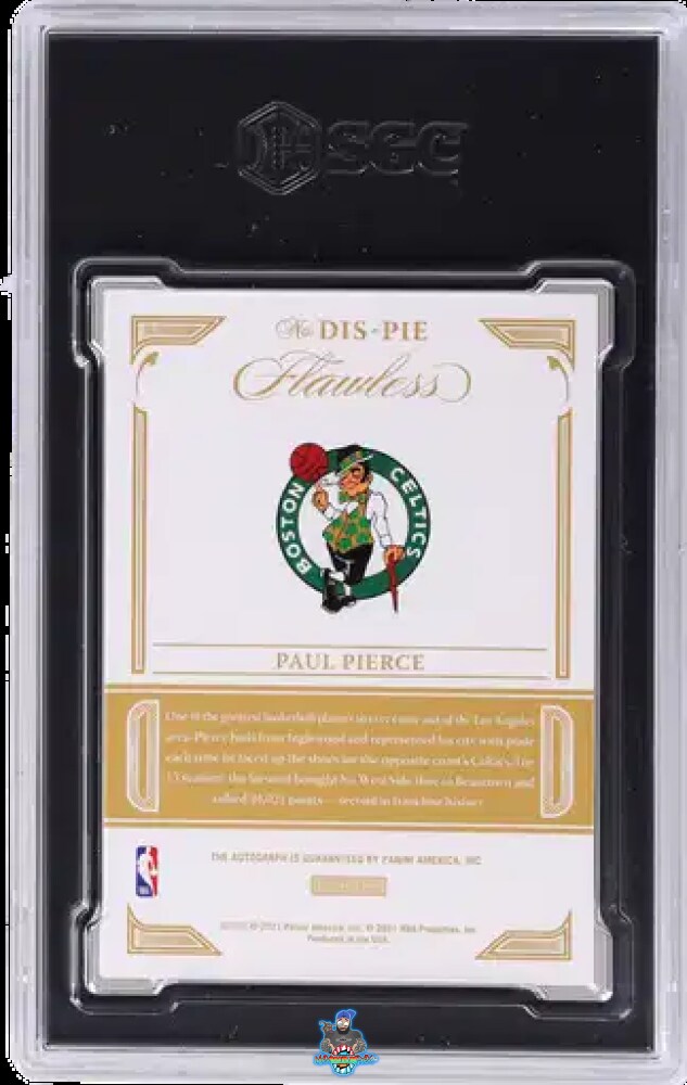 Back of 2020 Panini Flawless Distinguished Auto. Paul Pierce #DIS-PIE