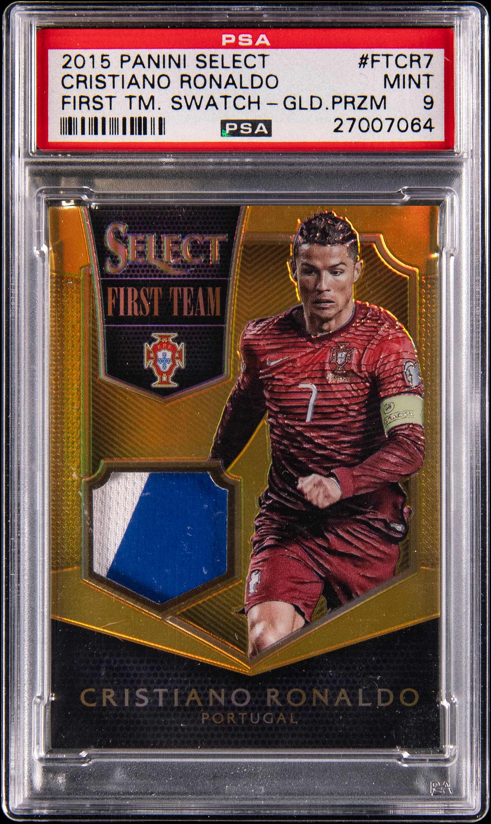 2015 Panini Select First Team Swatch Gold Prizm Cristiano Ronaldo #FTCR7