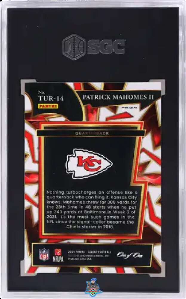 Back of 2021 Panini Select Turbocharged Black Prizm 1/1 Patrick Mahomes II #TUR-14