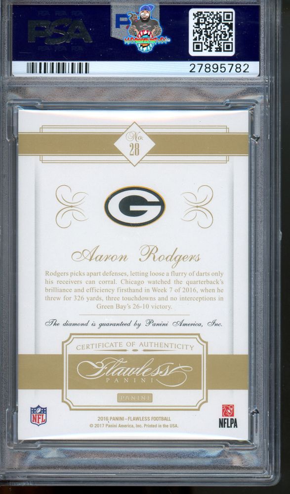 Back of 2016 Panini Flawless Diamond Aaron Rodgers #28 /20