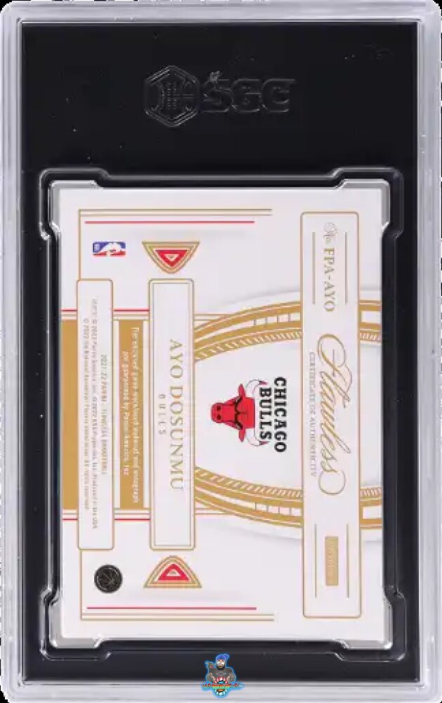 Back of 2021 Panini Flawless Patch Auto. Ayo Dosunmu #FPA-AYO