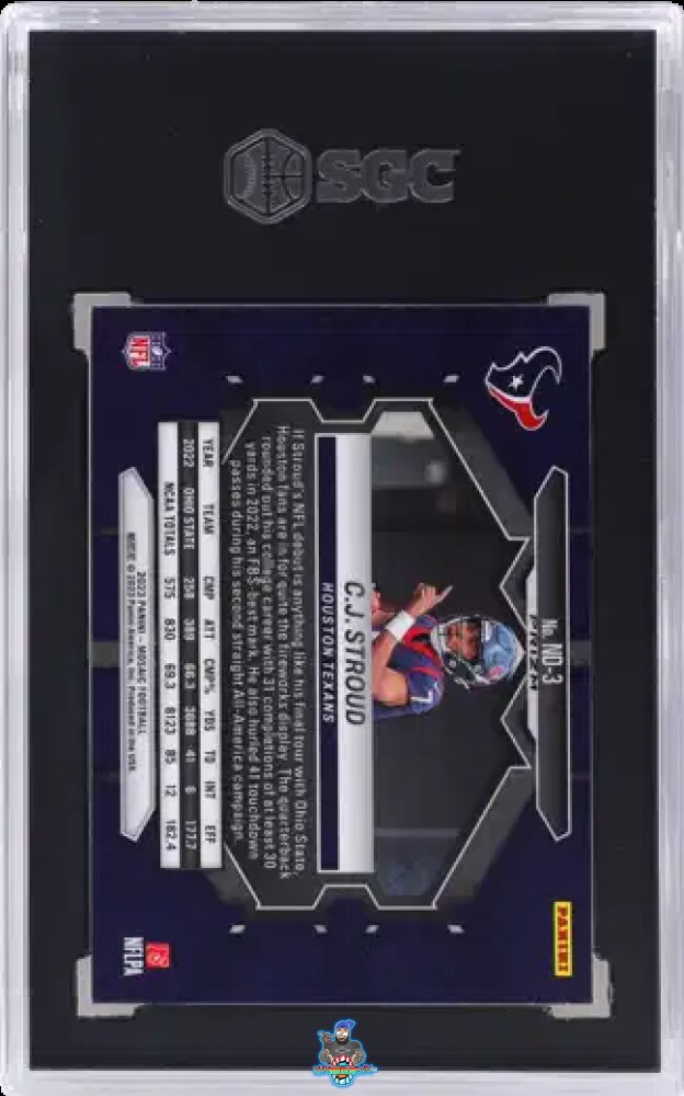 Back of 2023 Panini Mosaic NFL Debut Blue Reactive Prizm CJ Stroud #ND-3