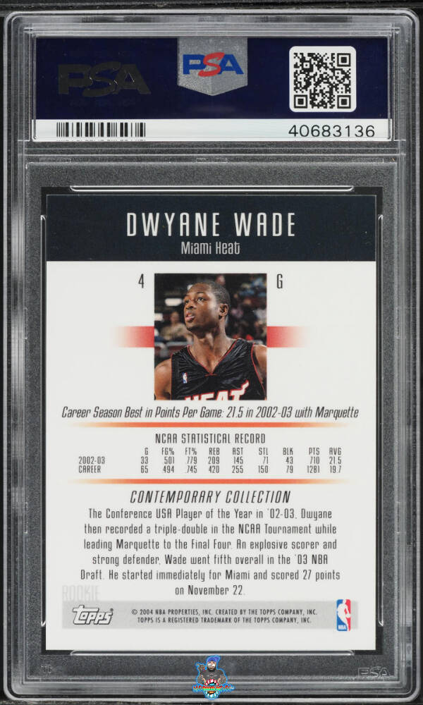 Back of 2003 Topps Contemporary Collection Dwyane Wade #4