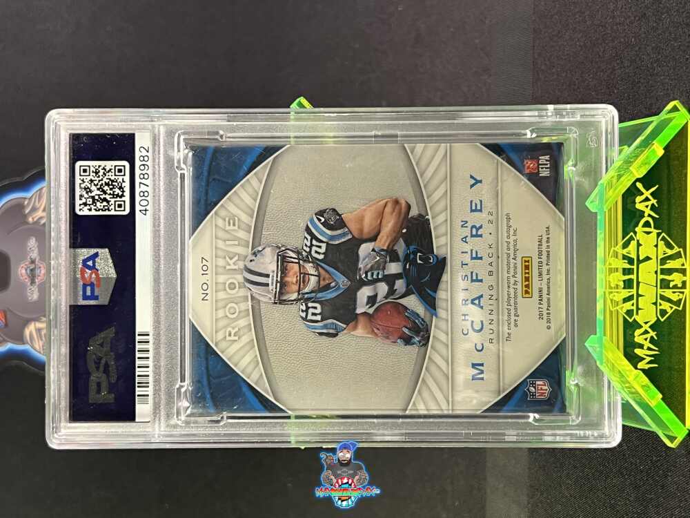 Back of 2017 Panini Limited Gold Spotlight Christian Mccaffrey #107 /50