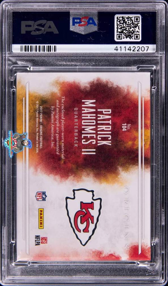 Back of 2017 Panini Origins Rookie Jumbo Patch Autograph Patrick Mahomes II #104