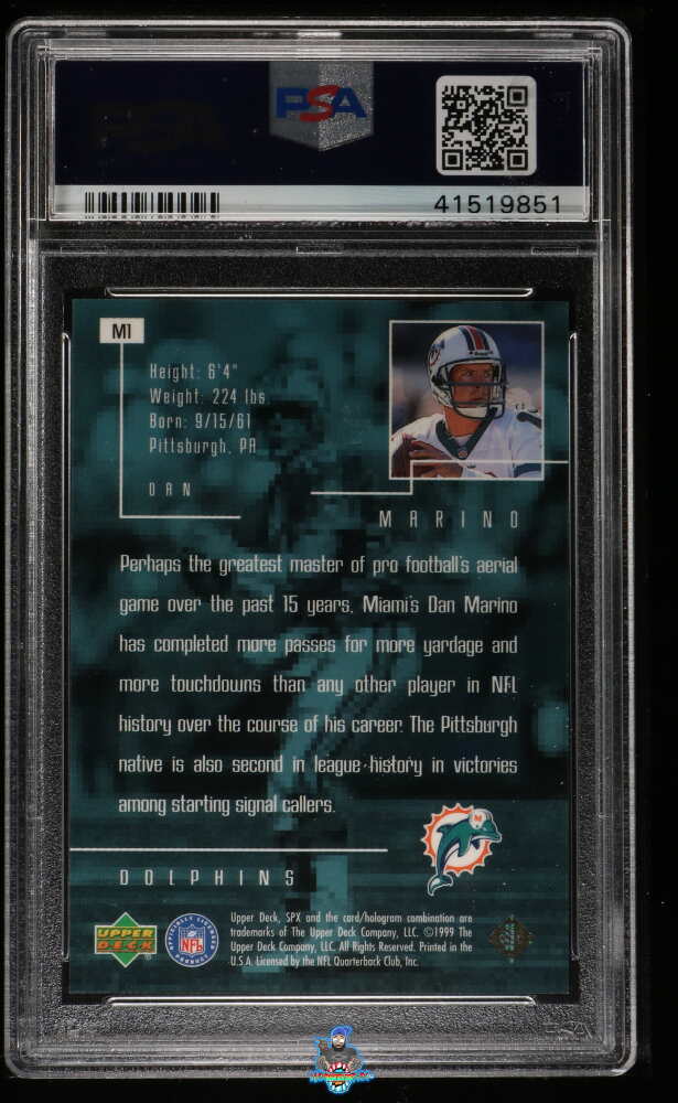 Back of 1999 Spx Masters Dan Marino #M1