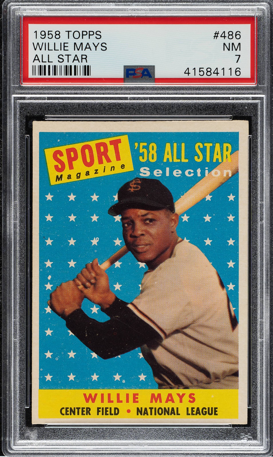 Lot # 2688: 1958 Topps #486 Willie Mays All-Star PSA NM 7