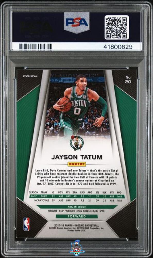 Back of 2017 Panini Prizm Mosaic Red Jayson Tatum #20