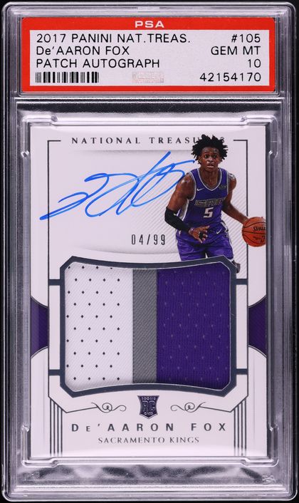 2017 National Treasures De'aaron Fox ROOKIE PATCH AUTO /99 #105 PSA 10 GEM MINT