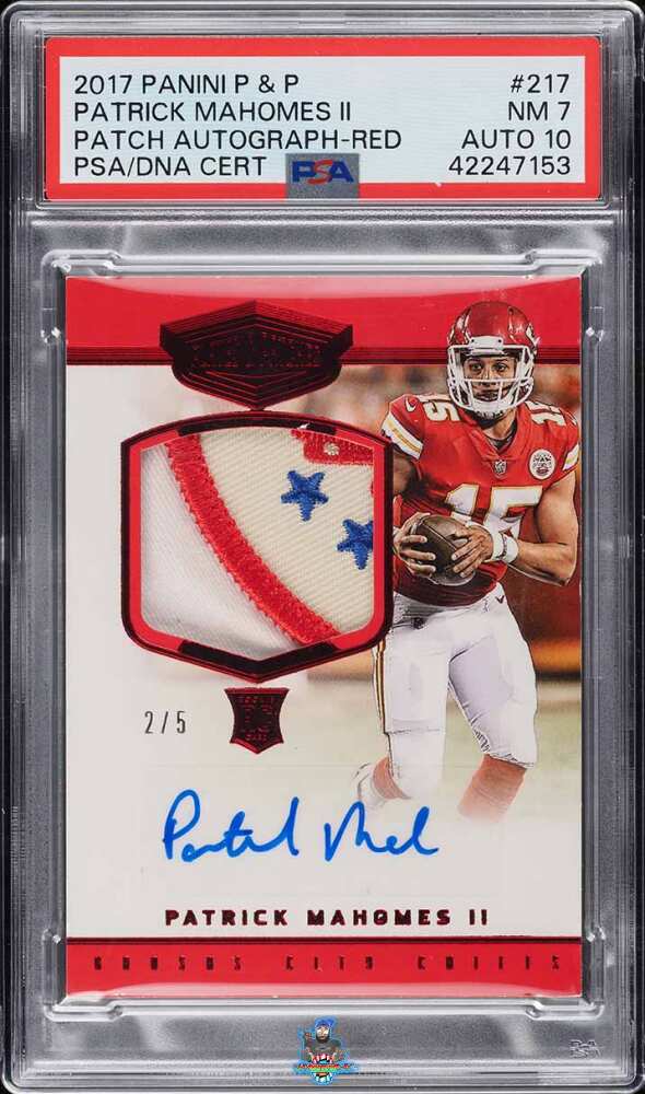 2017 Panini Plates and Patches Patch Autograph Red Patrick Mahomes II #217 /5