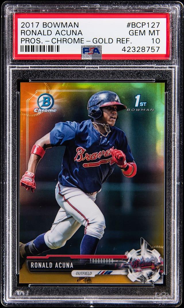 2017 Bowman Prospects Chrome Gold Refractor #BCP-127 Ronald Acuna Jr. Rookie Card (#31/50) - PSA GEM