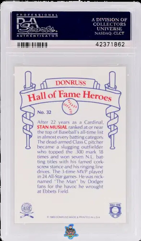 Back of 1983 Panini Donruss Hall of Fame Heroes Stan Musial #32