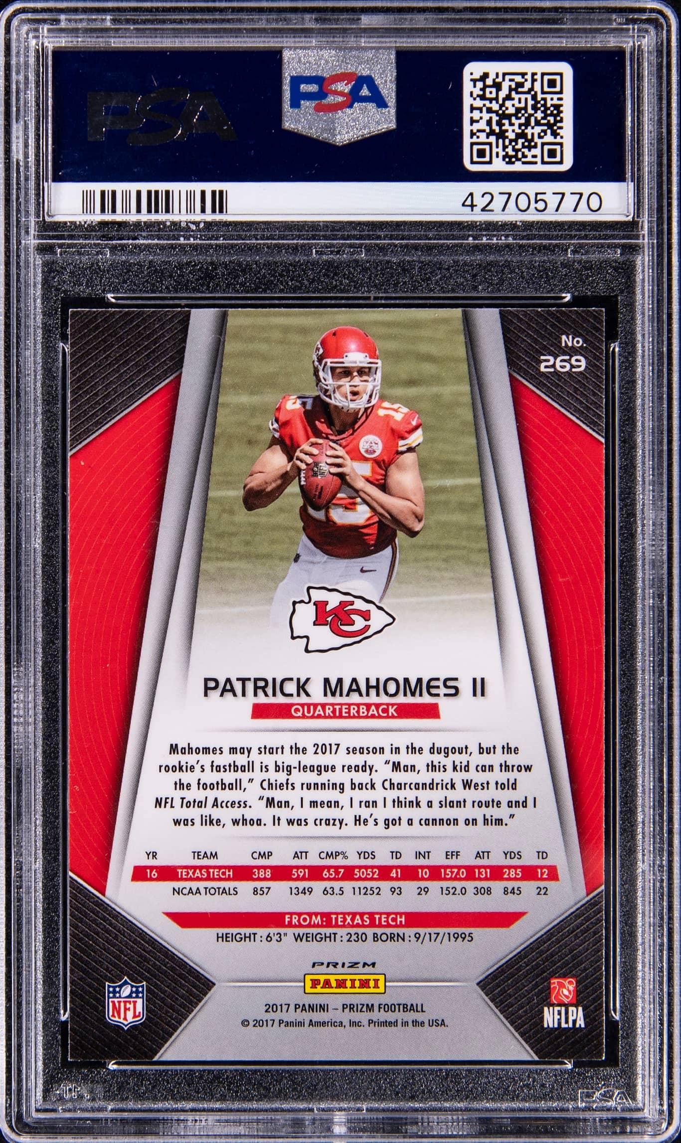 Back of 2017 Panini Prizm Patrick Mahomes II Silver Prizm