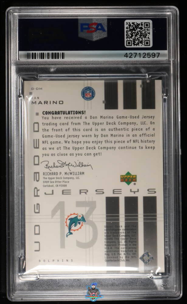 Back of 2000 Upper Deck Graded Jersey Dan Marino #GDM