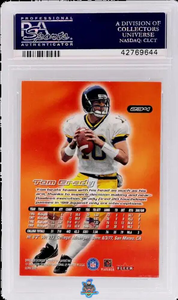 Back of 2000 Fleer Ultra Tom Brady #234