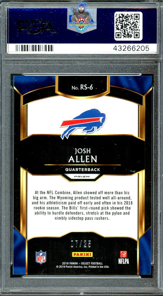 Back of 2018 Panini Select Rookie Selections Tie Dye Prizm Josh Allen #6 /25