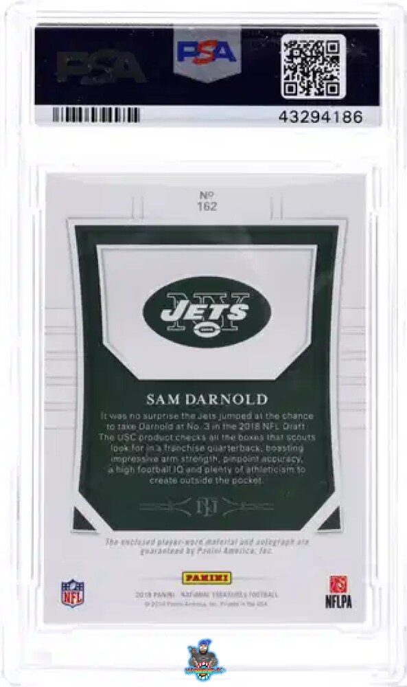 Back of 2018 National Treasures Rookie Patch Autograph Sam Darnold #162 /99