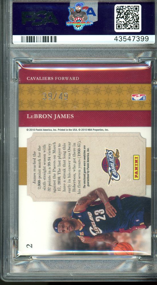 Back of 2009 Playoff National Treasures NBA Gear Dual LeBron James #2 /49