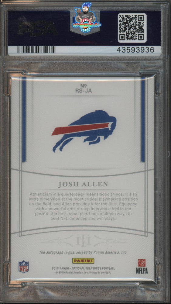Back of 2018 National Treasures Rookie Signature Josh Allen #4 /99