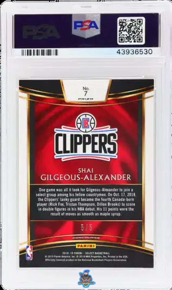 Back of 2018 Panini Select Concourse Green Shai Gilgeous-Alexander #7 /5