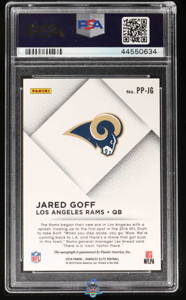 Back of 2016 Panini Elite Pen Pals Autograph Jared Goff #PPJG